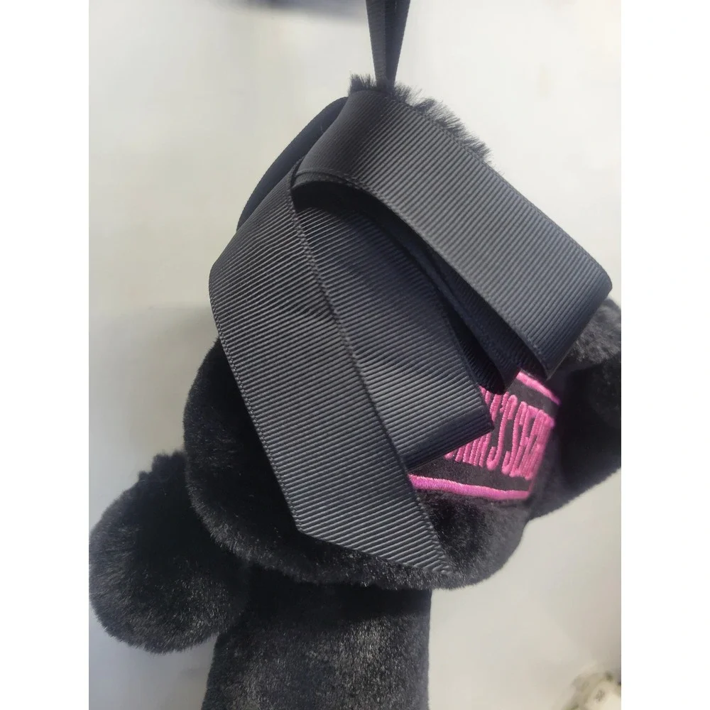 NWT Victoria's Secret Black Faux Fur Christmas Stocking Lips Heart‎ Diamond Bow